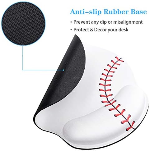 Mouse Pad with Wrist Support, Mouse Pad for Men Non-Slip Rubber Base Mousepad for Desk Laptop Gaming Working Computers Laptop Easy Typing & Pain Relief, Baseball