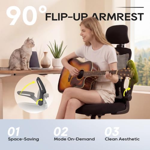 Ergonomic Office Chair for Long Hours, Adjustable Padded Lumbar Support for Lower Back Relief, 330 lb Capacity, Comfortable Computer Desk Chair for Home Office, Work & Study, Black/Black