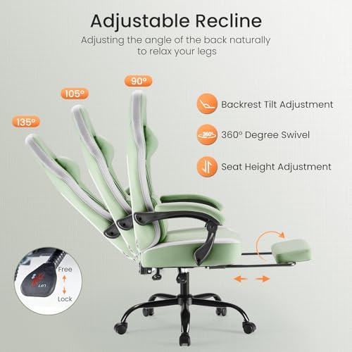 DUMOS Ergonomic Gaming Chair with Footrest, Video Game Chairs