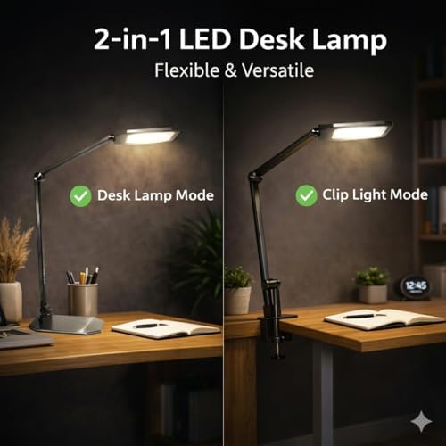 NS LED Desk Lamp for Home Office, Desk Lamp with Webcam Light for Video Calls, Dimmable 3000K-6500K Desk Light with Remote, Timer, Memory, Adjustable Swing Arm, CRI95+