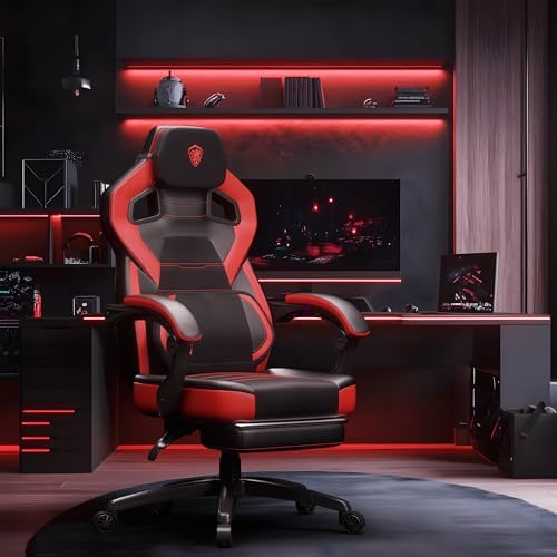 Dowinx Big and Tall Ergonomic Gaming Chair with Footrest, Red