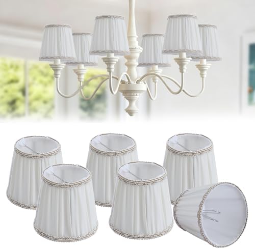 Fuloon Chandelier Lamp Shades, Clip on Small Sconce Lamp Shades, Suit for Candelabra Bulbs in Modern/European/French Country/Farmhouse Decoration, 3.5x4.3x4.9 in(6 Pack, Chiffon Light Yellow)