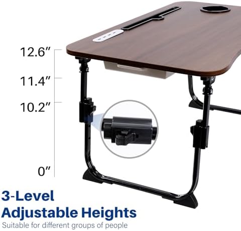 Laptop Desk for Bed, Height Adjustable Laptop Bed Table, Foldable Portable Lap Desk Stand with USB/Storage Drawer/Cup Holder/Slot, Breakfast Tray for Working Reading Writing Eating