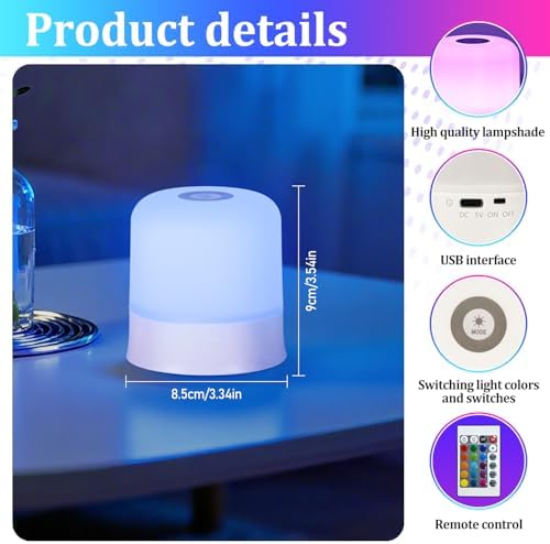 Portable Night Light Bedside Lamp with Touch and Remote Control