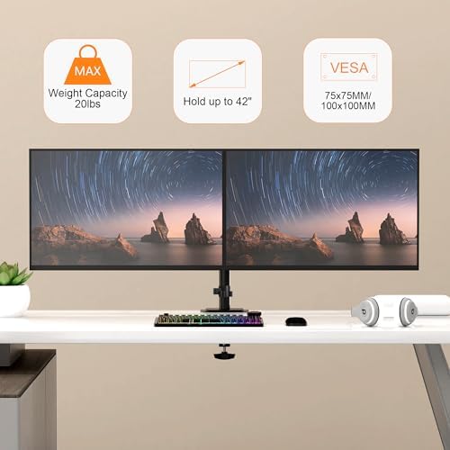 Pholiten Dual Monitor Mount for up to 42Inches, Supports 22 lbs Each