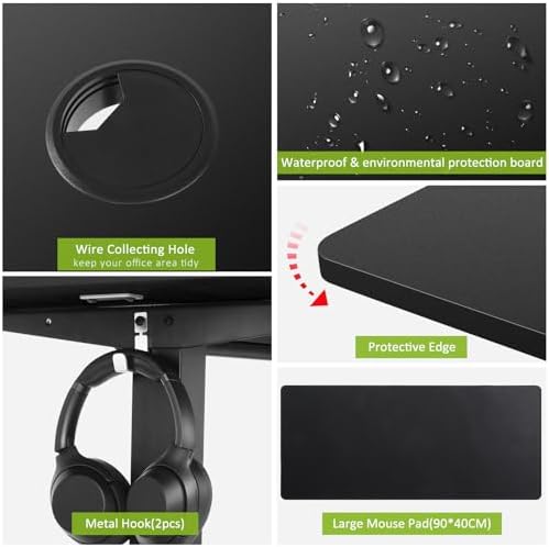 farexon arexon Electric Standing Desk 63 x 24In with Power Outlets, Rolling Stand up Desk with Oversized Mouse Pad, 2 USB Ports & 3 Power Outlets, 4 Casters, 4 Preset Heights Easy to Set（Black