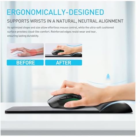 univo colors Design-Wave Wrist Rest Mouce Pad,PE Mouse Sliding Panel+Artificial Sheepskin+Memory Foam+Ergonomic+Anti-Slip Gel,Resilience Support During Work and Gaming,Mouce Accessory,Grey