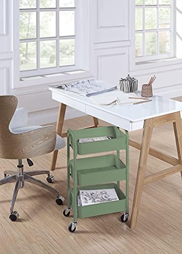 SunnyPoint 3-Tier Delicate Compact Rolling Metal Storage Organizer - Mobile Utility Cart Kitchen/Under Desk Cart with Caster Wheels - Turq (15.35" X 10.24" X 26.8"H)
