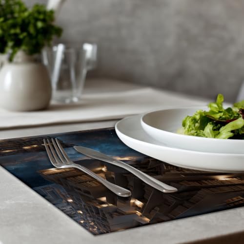 Infinite Library Nebula Shelves Placemats, Floating Books Cosmic Backdrop Place Mats for Dining/Kitchen Table Waterproof Washable Linen Heat Insulation Dinner Table Mats 12X18 in 6 Pcs