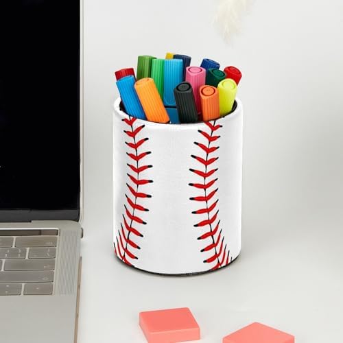 Baseball Pen Holder Pencil Organizer Cute Pencil Cup Desk Decor Makeup Brush Holder PU Multifunctional Office Supplies for Home Classroom School