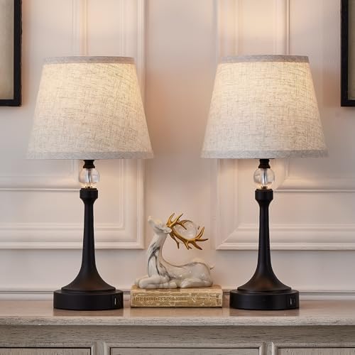 Touch Black Table Lamp Set of 2 with USB C+A Ports, Desk Lamp-19.7''