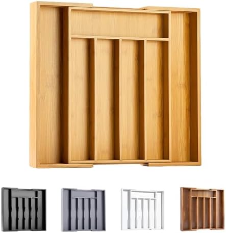 Bellsal Silverware Organizer Kitchen Drawer Organizer Expandable Bamboo Utensil Holder Cutlery Tray for Kitchen Utensil and Flatware Bedroom Office