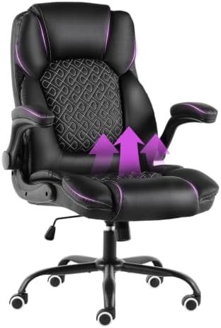 Executive Office Chair, Ergonomic Heavy Duty Desk Chair with Flip‑Up Armrests, 400 LBS High Back Comfy Computer Gaming Chairs for Home Office, Breathable PU Leather (Black)