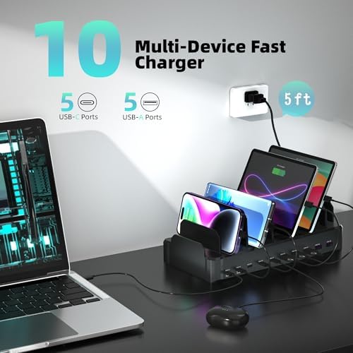 Zobirez 420W 10-Port Fast USB Charging Station for Multiple Devices, Black