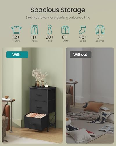 SONGMICS Dresser for Bedroom, Small Dresser with 3 Fabric Drawers