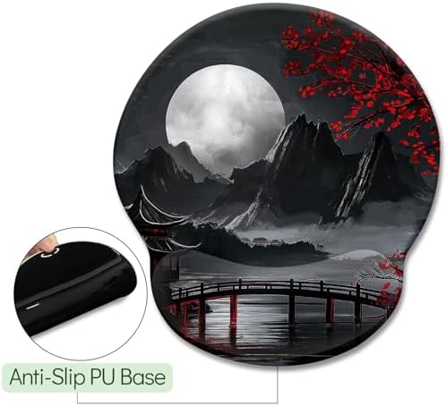 LIMKRIAN Mouse Pad with Gel Wrist Rest, 9.8 x 8.6 in, Japanese Full Moon