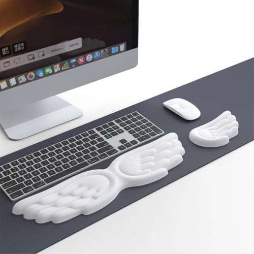inbesk Angel Wing Wrist Rest Ergonomic Memory Foam Wrist Rest for Computer Keyboard Mouse Set, Cute Gaming Keyboard Cushion Hand Support PU Leather Surface Anti-Slip Waterproof White Angel Wing(white)