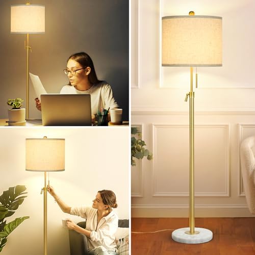 Qingmiao 55-67" Adjustable Floor Lamp, Anti-tip Base, 3Way Bulb, Pull Chain