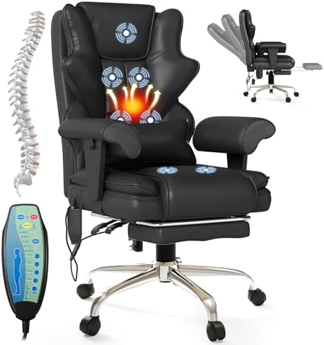 7-Point Massage Office Chair,Heated Desk Manageral Chair,Ergonomic Executive Chair with Footrest,Adjustable Armrest，Computer Chair for Offices, Study Room, Gaming Spaces,Black