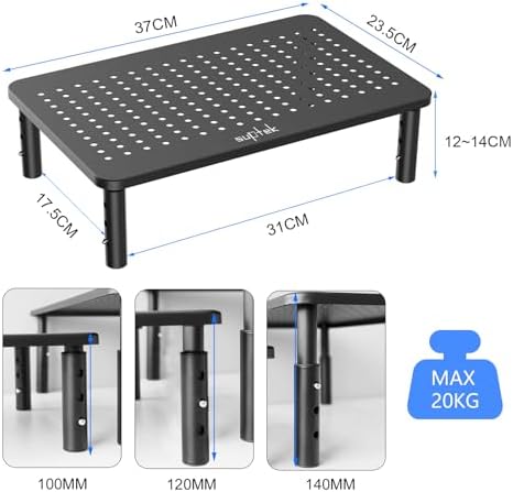 suptek Computer Monitor Stand Riser,Monitor Riser for Laptop, Printer, Notebook and All Flat Screen TV Display with Vented Platform,3 Height Adjustable Laptop Riser,1 Pack,Black(MST003)