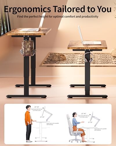 BIZUM Standing Desk Electric Adjustable Computer Desk-Stand up Desk Office Gaming Home Office Memory Desks 48x24 inches Black Frame/Rustic Brown Top