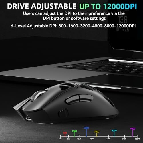 Aula SC620 Wireless Gaming Mouse, Tri-Mode 2.4GHz/USB-C/BT5.3 Computer Mouse with 12000 DPI, Programmable Macro Gamer Mouse with Rapid Fire Key, RGB Light Gaming Mice for PC/Laptop/Mac(Black)