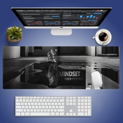 Mindset is Everything Large Mouse Pad, Inspirational Quote Black Desk Mat