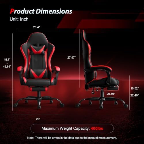 Gaming Chair, Ergonomic Computer Chair with Footrest Lumbar Support, Red