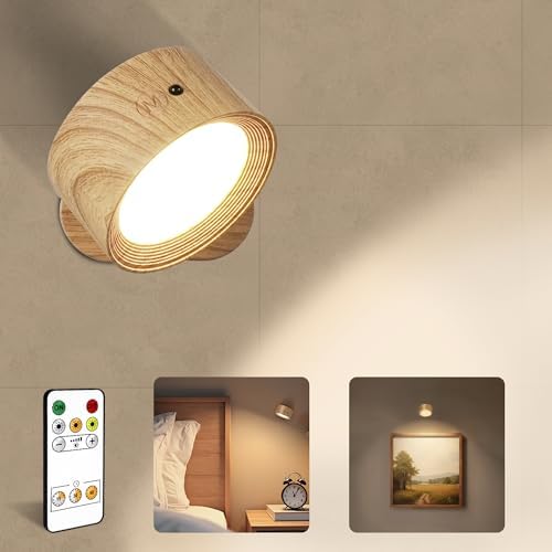 Rechargeable Wall Sconces with Remote, Magnetic Wall Lights, Wood 1 Pack