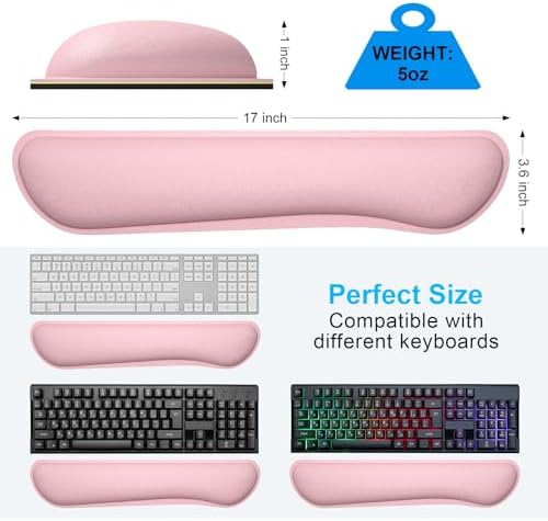 Dapesuom Enlarge Keyboard Wrist Rest, Cute Memory Foam Keyboard Wrist Cushion for Computer Desk Mats Support, Typing Pain Relief Ergonomic Mouse Pad Rests with Non-Slip Base for Gaming, Laptop, Pink