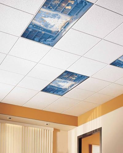 Christmas Magnetic Fluorescent Light Covers for Ceiling Lights 2 x 4 Feet,Xmas Tree Snowflake Snowman Cartoon Blue Office Classroom Kitchen Drop Ceiling Light Covers Filters Shade Panel 4 Packs