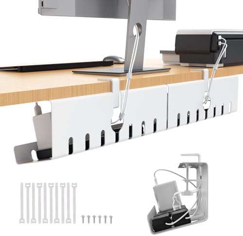 Syeeiex Under Desk Cable Management, Cord Organizer, White, 17inch, 2 Set