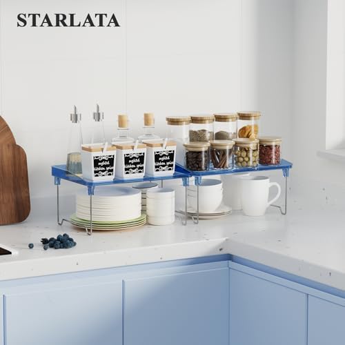 STARLATTA Acrylic Cabinet Organizer Shelf,2 Pcs Stackable Kitchen Counter Shelves,Spice Rack,Countertop Organizers,Clear Plastic Storage Organization for Makeup, Bathroom,Cupboard,Desk,Pantry