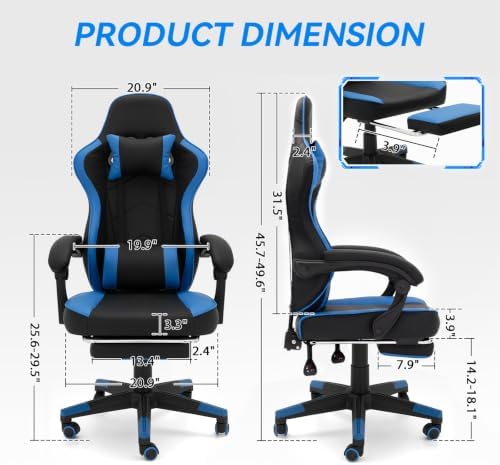 ELECWISH Ergonomic Gaming Chair, Reclining Computer Chair, Matte Blue