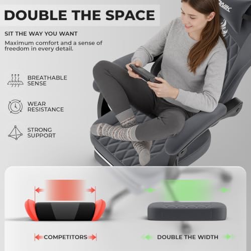 Ergonomic Gaming Chair Video Gamer Chairs Gaming Computer Chairs Gamer Chairs for Adults Massage Lumbar Support Swivel Height Adjustable Headrest Backrest Grey
