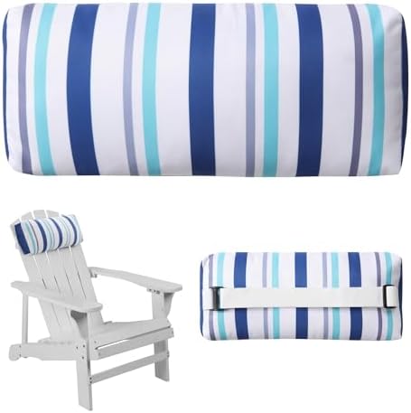 Headrest Pillow for Patio Chaise Lounge Chair, Outdoor Chaise Pillows with Adjustable Elastic Stripe Head Resting Pillows for Recliner Office Chair, Blue White Stripe 1 Pack