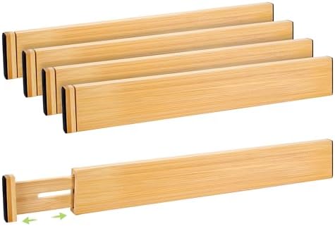 Fyvva Drawer Organizer, Spring-Loaded Expandable Bamboo Dividers 4-Pack