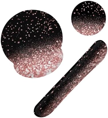 Rose Gold Glitter Mouse Pad with Wrist Rest and Keyboard Wrist Rest Set, Non-Slip Rubber Base Memory Foam Mouse Pad Set for Women, Office Desk Accessories, Gaming