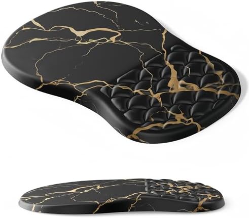 Ergonomic Mouse Pad Wrist Support,Black Barble Wrist Rest Mousepad for Carpal Tunnel Pain Relief,Integrated Memory Foam Slope Massage Bulge Design