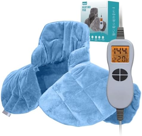 Ruqiji 19" x 24" Weighted Neck&Shoulder Heating Pad, 2.5lbs with 12 Temperature Settings&Countdown Timer,Pain Relief for Neck/Shoulders/Menstrual Pain(Light Blue)