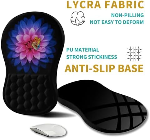 Hokafenle Ergonomic Mouse Pad Wrist Support, Wrist Rest Mousepad for Carpal Tunnel Pain Relief with Integrated Memory Foam Slope Massage Bulge (11.8x7.9 inch,Butterfly Lotus Floral