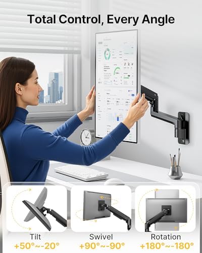 monTEK Single Monitor Wall Mount, 17–49" Gas Spring Arm, Up to 44 lbs，Black