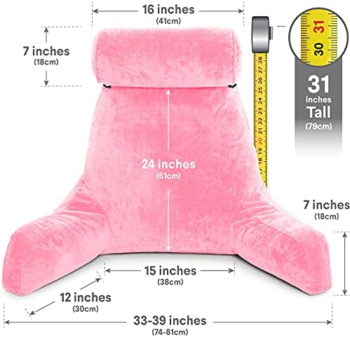 Husband Pillow XXL The Original for Adults - 30" Tall Backrest for Sitting Up in Bed - Firm Support Reading & Bed Rest Pillows for Adults, Neck Roll, Removable Cover - TV - Pink