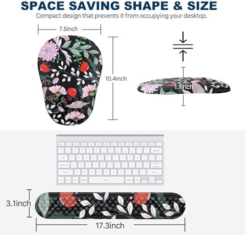 Ergonomic Mouse Pad and Keyboard Wrist Rest with Massage Design, Space-Saving Mouse Pad Wrist Support, Memory Foam Wrist Rest with Non-Slip PU Base for Computer Desk, Multiflora