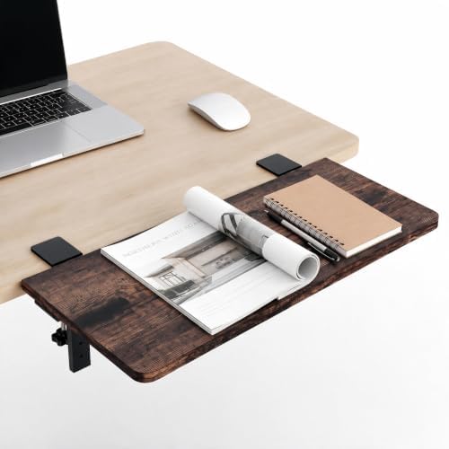 Desk Extender, 22-inch Clamp-On Desk Shelf, Height-Adjustable Desktop Shelf Organizer for Monitors Office and Gaming Accessories, Arm Support Table Extension, 44lbs Heavy Duty, Dark Brown