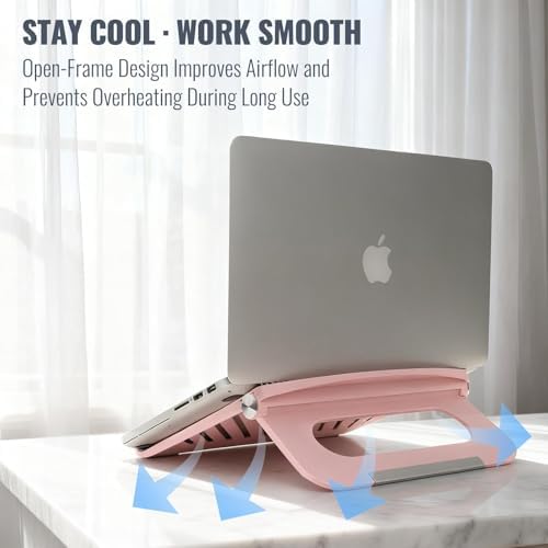 Pink Laptop Stand for Desk, Foldable Adjustable Laptop Riser