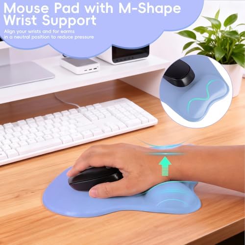 Mouse Pad with Wrist Rest Ergonomic Mouse Pad with Comfortable M-Shape Pain Relief Wrist Support Non-Slip PU Base Mousepad for Laptop, Office & Home (Light Blue Purple)
