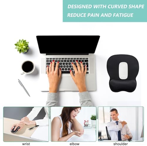 Mouse Pad with Wrist Support, Ergonomic Mousepad with Comfortable Memory Foam Wrist Rest Cushion, Relieve Wrist Pain, Non-Slip Rubber Base Gaming Mice Pad for Home Office Computer Laptop, Black