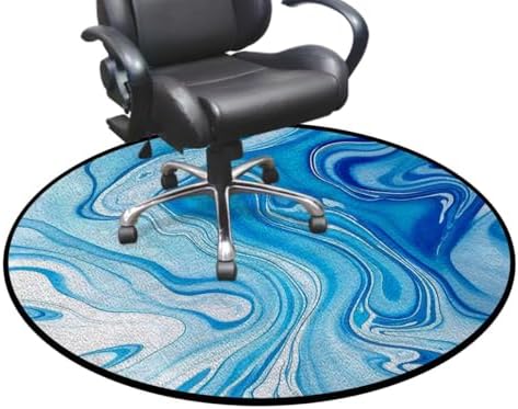 Abstract Chair Mat for Hard Floors, Modern 3D Cubism Style Noise-Cancelling & Anti-Slip Rubber Protector, Multi-Purpose Floor Mat, Deepblue Diameter 43.3 in