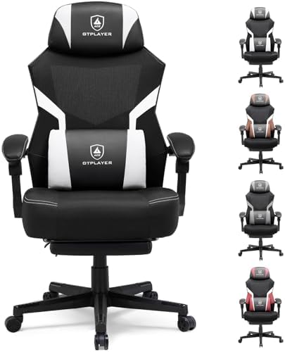 GTPLAYER Gaming Chair, Mesh Office Chairs with Footrest for Adults, Big and Tall Gamer Ergonomic Computer Chair with Height Adjustable (White)